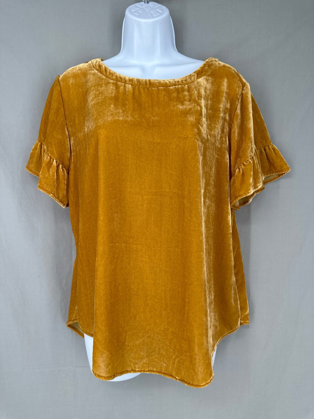 Loft Top Womens Small Yellow Velvet Ruffle Flowy Boho Cottage Bohemian